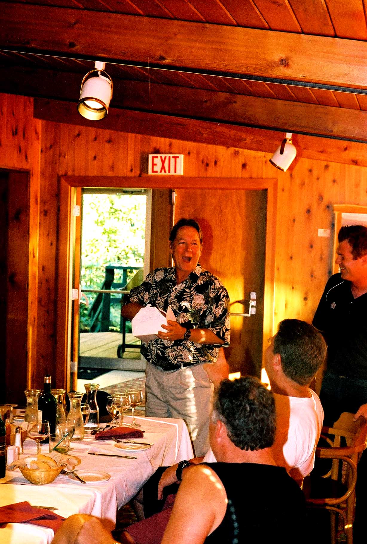 April Point dinner, Ron with prizes 2
